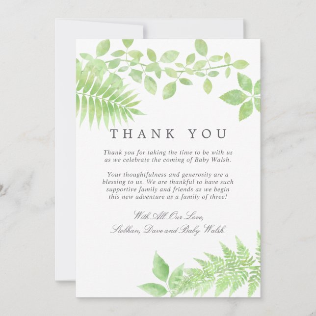 Carte De Remerciements Remerciement Baby Shower Aquarelle Verdure (Devant)