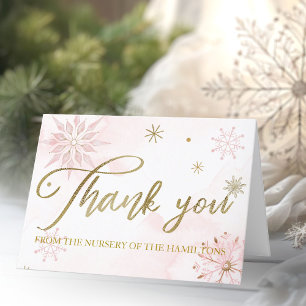 Carte De Remerciements Remerciement Baby Shower Fille Flocon de Neige Ros