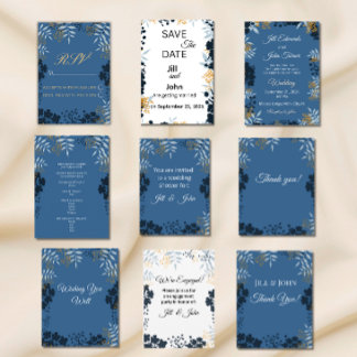 Carte De Remerciements Remerciement Botanique Bleu de Mariage Élégant