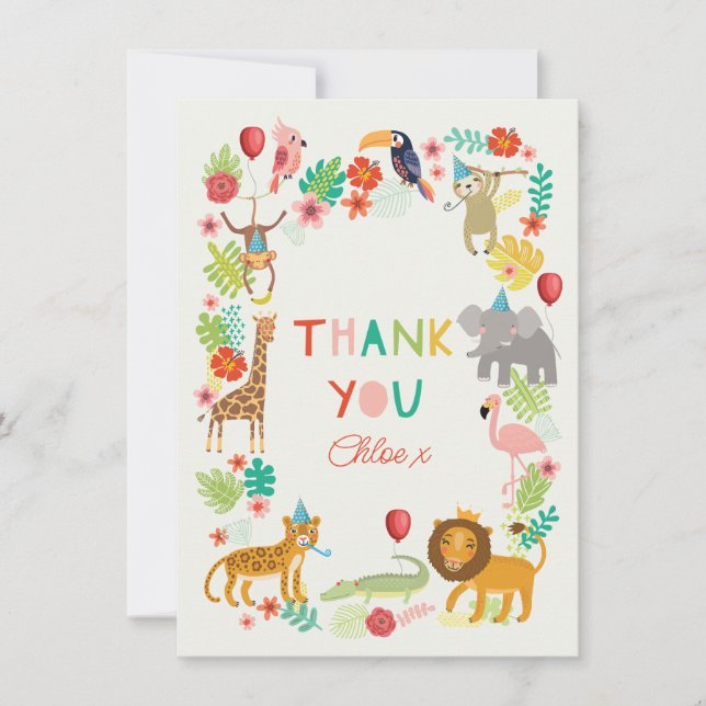 Carte De Remerciements Remerciement d'animaux de Safari, Thème de jungle  (Devant)
