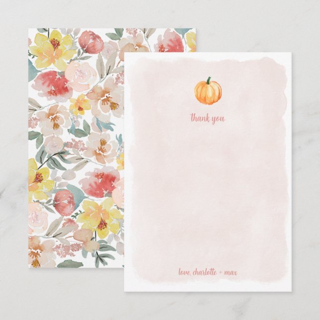 Carte De Remerciements Remerciement de baby shower aquarelle citrouille (Devant / Derrière)