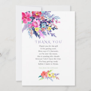 Carte De Remerciements Remerciement de Baby Shower Fleuris Aquarelle Colo