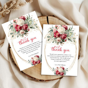 Carte De Remerciements Remerciement de Baby Shower Floral Boho Bourgogne