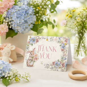 Carte De Remerciements Remerciement de Baby Shower Floral Sweet Little Bu