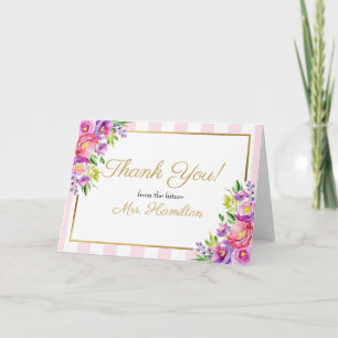 Carte De Remerciements Remerciement de Baby Shower Mariage Rose et Floral