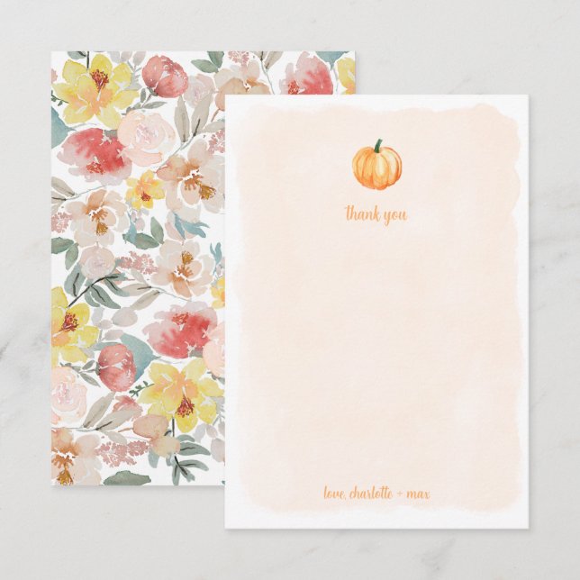 Carte De Remerciements Remerciement de baby shower pour citrouille à l'aq (Devant / Derrière)