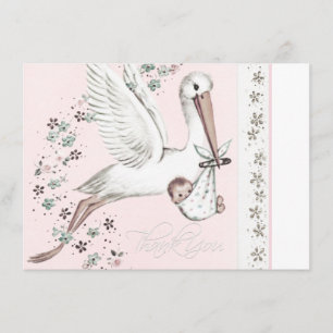 Carte De Remerciements Remerciement de Baby Shower Vintage Pink Stork