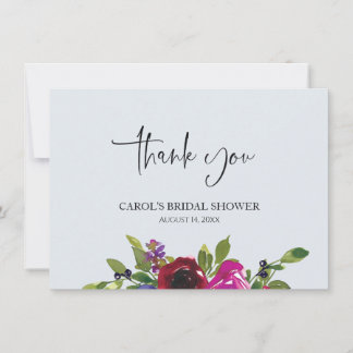 Carte De Remerciements Remerciement de Fête de Mariage Fleurie Bleu Poudr