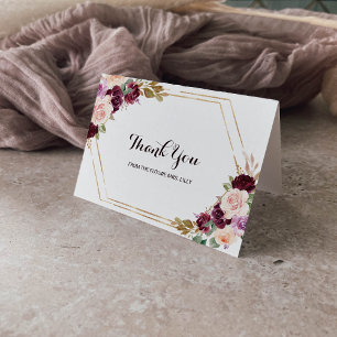 Carte De Remerciements Remerciement de Fête de Mariage Floral Bourgogne O