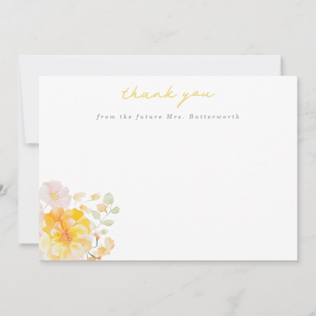 Carte De Remerciements Remerciement de Fête de Mariage Floral Jaune Beurr (Devant)