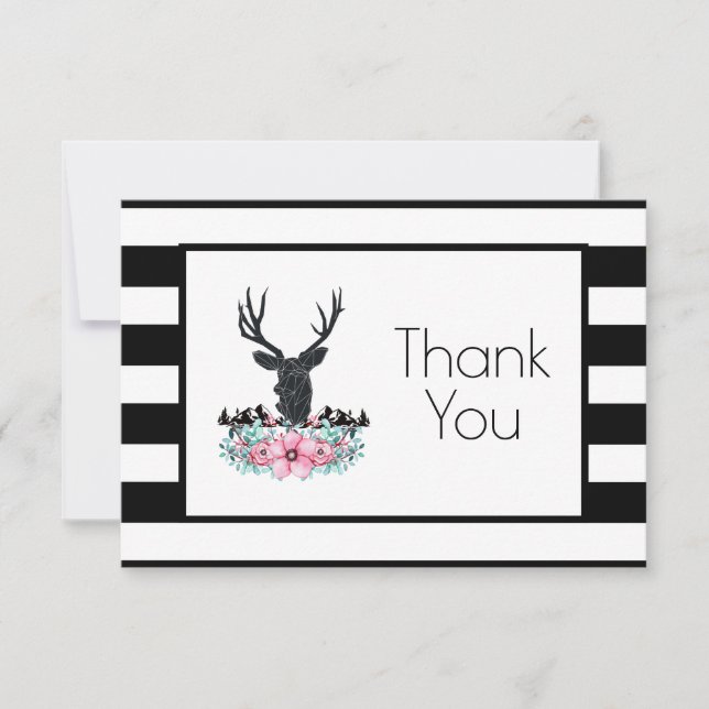 Carte De Remerciements Remerciement de fête Tête de cerf avec fleurs et m (Devant)