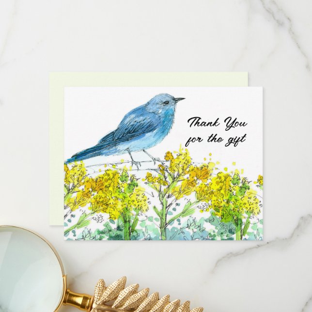 Carte De Remerciements Remerciement de l'Artemisia pour le Cadeau Oiseau  (Devant/Arrière en situation)