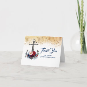 Carte De Remerciements Remerciement de mariage à l'ancre florale nautique