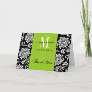 Carte De Remerciements Remerciement de mariage à monogramme vert damas no