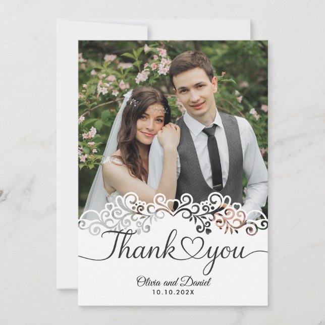 Carte De Remerciements Remerciement de mariage à plat coeur d'amour de sc (Devant)