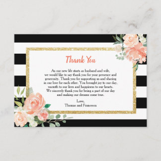 Carte De Remerciements Remerciement de mariage à rayures noires et floral