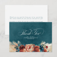 Remerciement de mariage bohème floral sarcelle ter