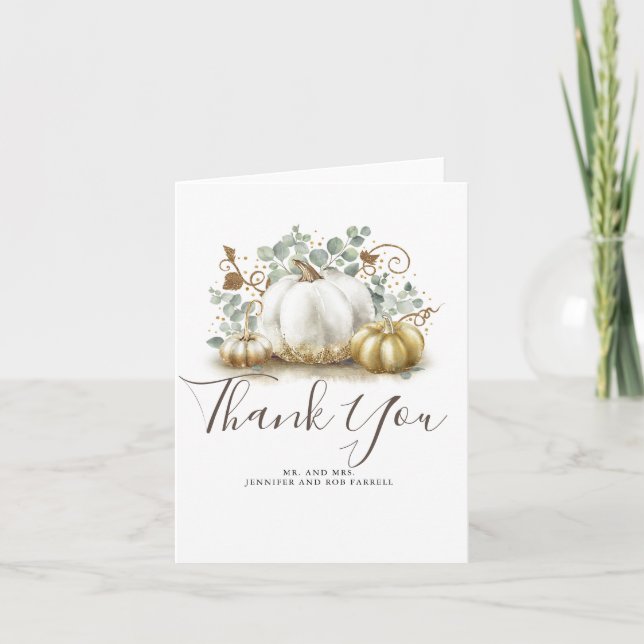 Carte De Remerciements Remerciement de mariage d'automne citrouilles doré (Devant)