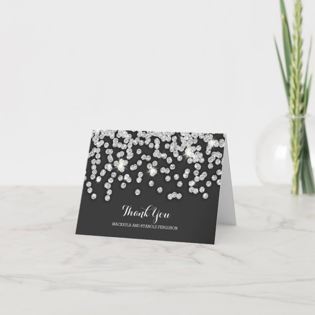 Carte De Remerciements Remerciement de mariage diamants argentés (Devant)