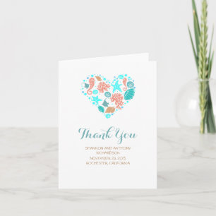 Carte De Remerciements Remerciement de mariage élégant blanc Cœur de Plag