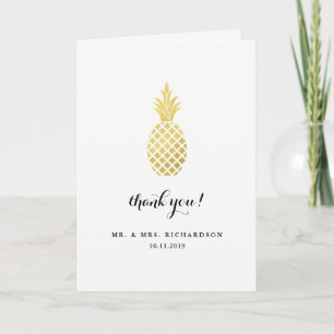 Carte De Remerciements Remerciement de mariage élégant Gold Pineapple
