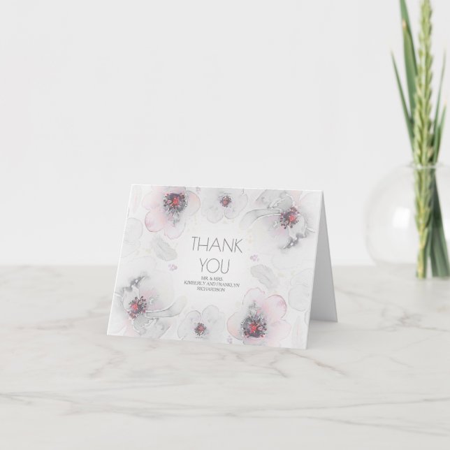 Carte De Remerciements Remerciement de mariage floral aquarelle boho gris (Devant)