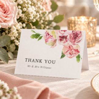 Carte De Remerciements Remerciement de mariage floral aquarelle rose pivo