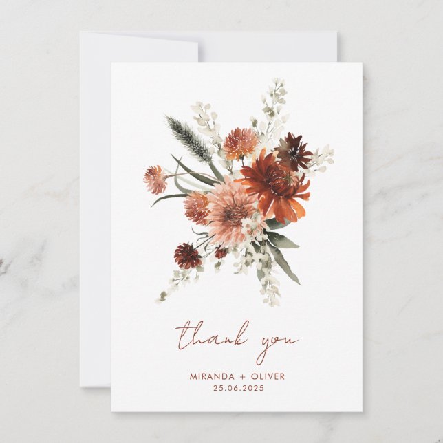 Carte De Remerciements Remerciement de mariage floral aquarelle terracott (Devant)