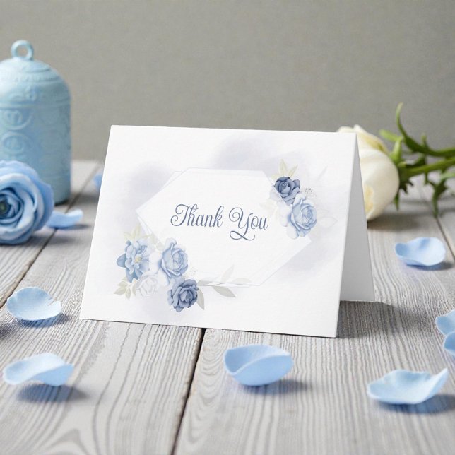 Carte De Remerciements Remerciement de mariage floral bleu clair aquarell (Créateur téléchargé)