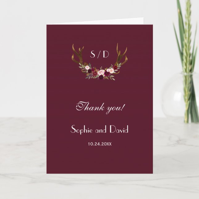 Carte De Remerciements Remerciement de mariage Floral Burgundy Marsala An (Devant)