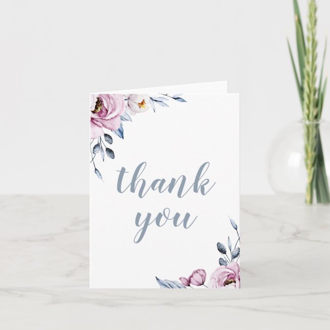 Carte De Remerciements Remerciement de mariage floral mauve bleu poussiér (Devant)