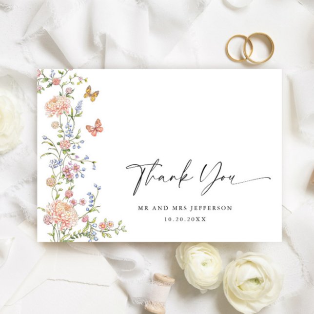 Carte De Remerciements Remerciement de mariage floral rose pastel de grâc (Créateur téléchargé)