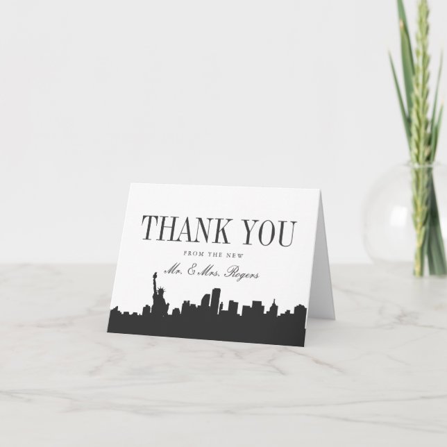 Carte De Remerciements Remerciement de mariage minimal à New York (Devant)