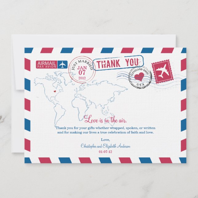 Carte De Remerciements Remerciement de mariage par avion Ohio (Devant)