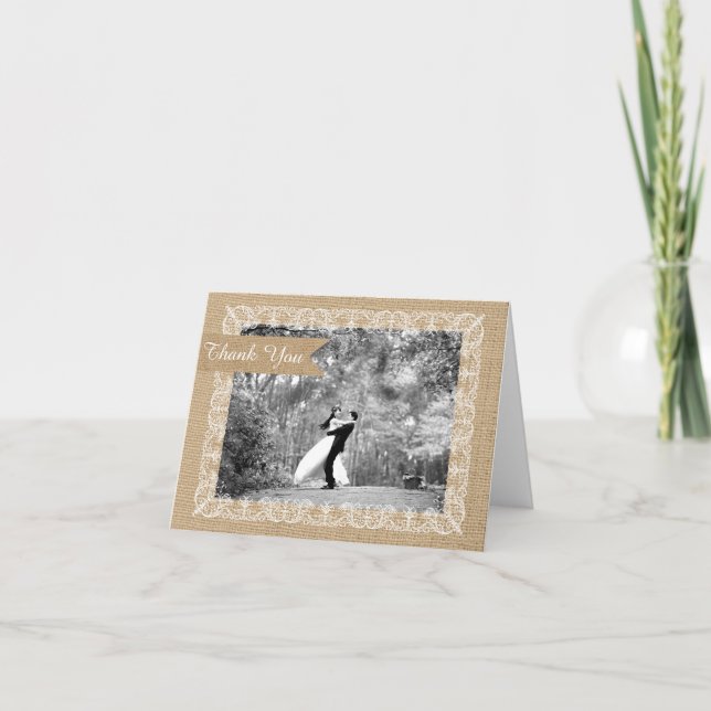 Carte De Remerciements Remerciement de mariage photo avec dentelle et toi (Devant)