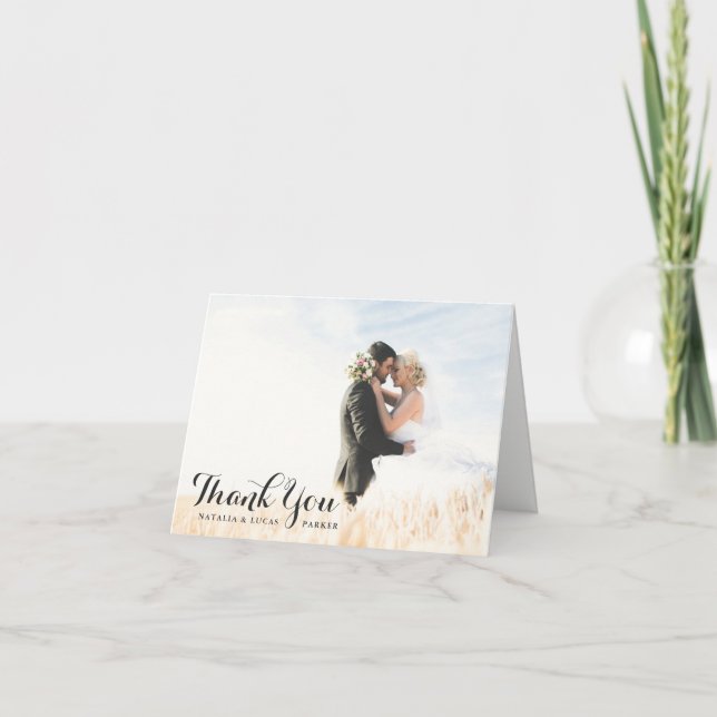 Carte De Remerciements Remerciement de mariage photo élégamment écrit | N (Devant)