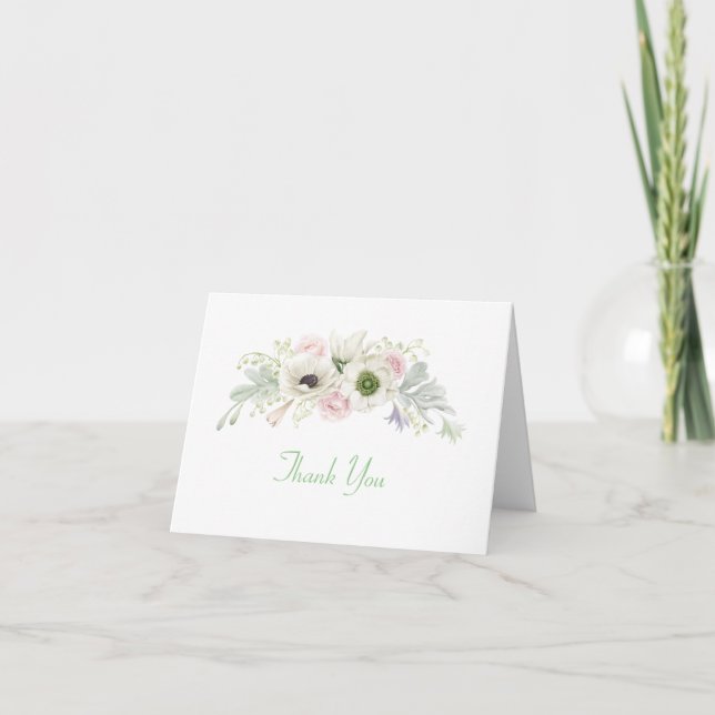 Carte De Remerciements Remerciement de mariage Roses roses et Anémones bl (Devant)