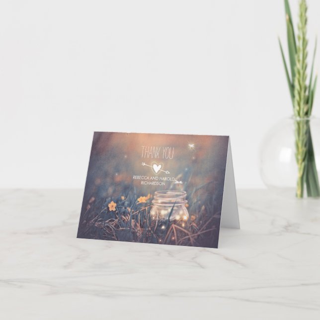 Carte De Remerciements Remerciement de mariage rustique avec pot Mason et (Devant)