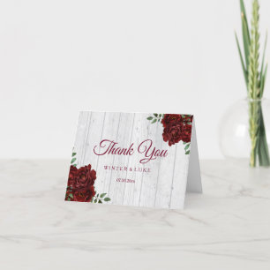 Carte De Remerciements Remerciement de mariage rustique Rose Rouge Bourgo