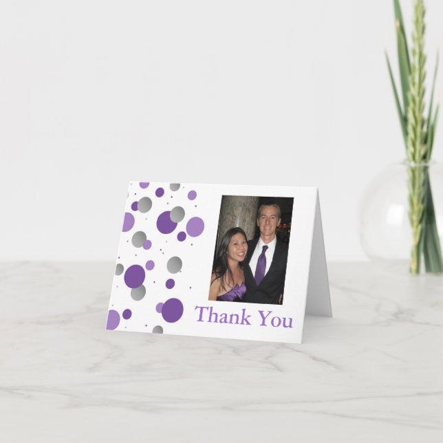 Carte De Remerciements Remerciement de mariage Violet Argent à pois (Devant)