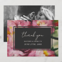 Remerciement de photo de mariage à fleurs roses dr