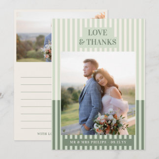 Carte De Remerciements Remerciement de photo de mariage avec rayures vert