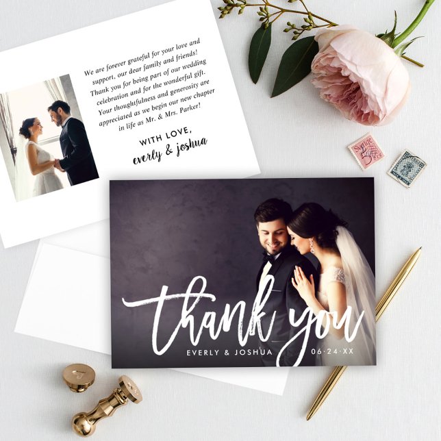 Carte De Remerciements Remerciement de photo de mariage en écriture cursi (Créateur téléchargé)