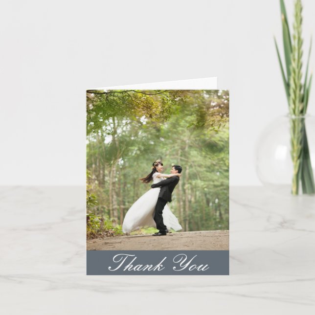 Carte De Remerciements Remerciement de photo de mariage personnalisé vert (Devant)
