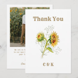 Carte De Remerciements Remerciement de photo de tournesol de campagne rus