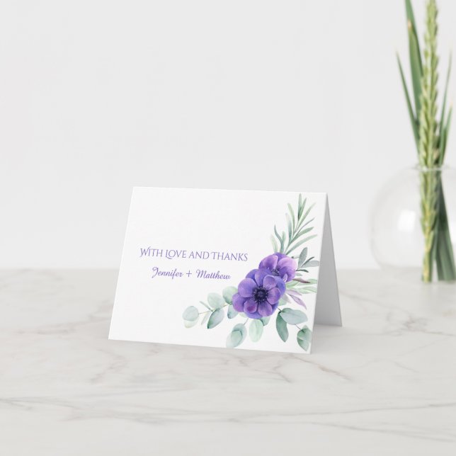 Carte De Remerciements Remerciement de verdure d'anémone violette à l'aqu (Devant)