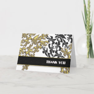 Carte De Remerciements Remerciement en Damas Or Noir Blanc Fleur de Lis