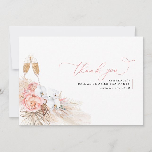 Carte De Remerciements Remerciement Fleur de Pampa Rose pour Mariage (Devant)