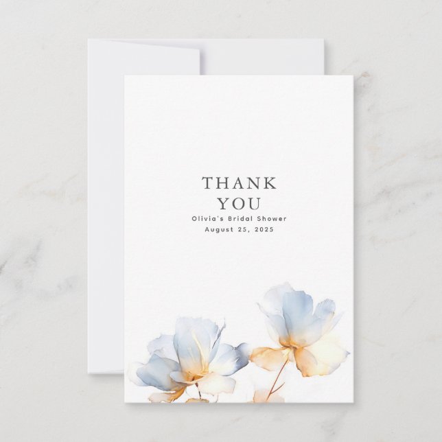 Carte De Remerciements Remerciement floral bleu poussiéreux et or (Devant)