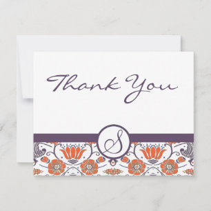 Carte De Remerciements Remerciement floral tourbillonnant orange et viole